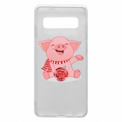 Чохол для Samsung S10 Funny pig with a Christmas toy - PrintSalon