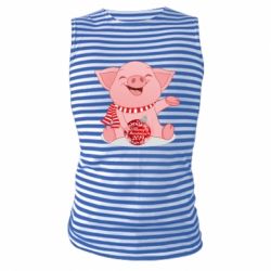 Майка-тельняшка Funny pig with a Christmas toy