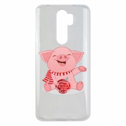 Чохол для Xiaomi Redmi Note 8 Pro Funny pig with a Christmas toy - PrintSalon