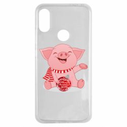 Чохол для Xiaomi Redmi Note 7 Funny pig with a Christmas toy