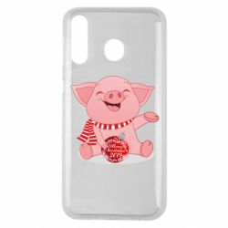 Чохол для Samsung M30 Funny pig with a Christmas toy