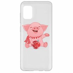 Чохол для Samsung A31 Funny pig with a Christmas toy - PrintSalon