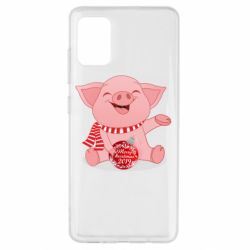 Чохол для Samsung A51 Funny pig with a Christmas toy