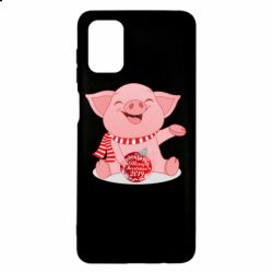 Чохол для Samsung M51 Funny pig with a Christmas toy