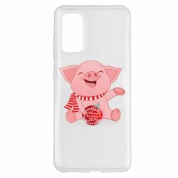 Чохол для Samsung S20 Funny pig with a Christmas toy - PrintSalon