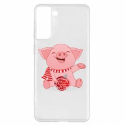Чохол для Samsung S21+ Funny pig with a Christmas toy - PrintSalon