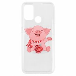 Чохол для Oppo A53 / A32 / A33Funny pig with a Christmas toy - PrintSalon