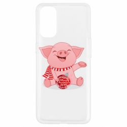 Чехол для Oppo Reno 4 Funny pig with a Christmas toy-PrintSalon Чехол для Oppo Reno 4 Funny pig with a Christmas toy