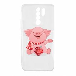 Чохол для Xiaomi Redmi 9 Funny pig with a Christmas toy - PrintSalon