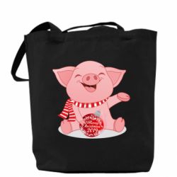 Эко-сумка Funny pig with a Christmas toy