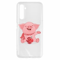 Чохол для Realme 6 Funny pig with a Christmas toy