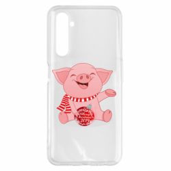 Чохол для Realme 6 Pro Funny pig with a Christmas toy - PrintSalon