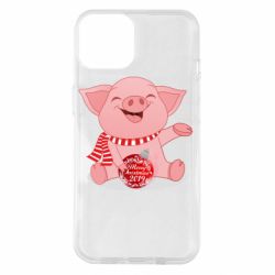 Чохол для iPhone 14 Funny pig with a Christmas toy - PrintSalon
