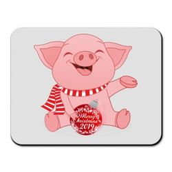 Килимок для миші Funny pig with a Christmas toy