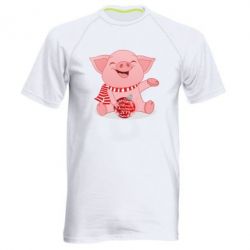 Чоловіча футболка для спорту Funny pig with a Christmas toy - PrintSalon