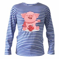Тельняшка с длинным рукавом Funny pig with a Christmas toy