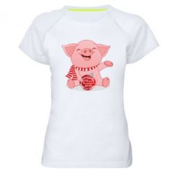 Жіноча футболка для спорту Funny pig with a Christmas toy - PrintSalon