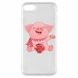 Чохол для iPhone 7 Funny pig with a Christmas toy - PrintSalon