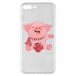 Чохол для iPhone 7 Plus Funny pig with a Christmas toy - PrintSalon