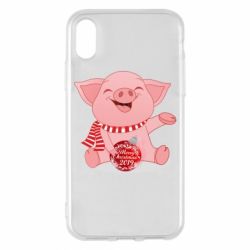 Чохол для iPhone X/Xs Funny pig with a Christmas toy - PrintSalon
