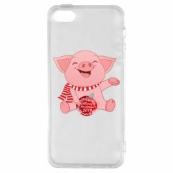 Чохол для iphone 5/5S/SE Funny pig with a Christmas toy