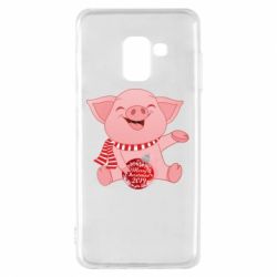 Чохол для Samsung A8 2018 Funny pig with a Christmas toy - PrintSalon