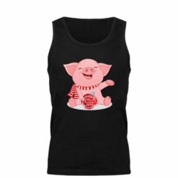 Майка чоловіча Funny pig with a Christmas toy