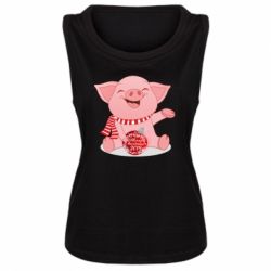 Майка жіноча Funny pig with a Christmas toy - PrintSalon