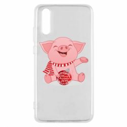 Чохол для Huawei P20 Funny pig with a Christmas toy - PrintSalon