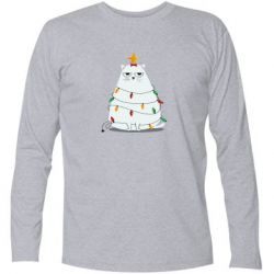 Футболка с длинным рукавом Cat and Christmas Lights