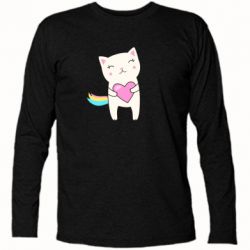 Футболка с длинным рукавом Cute cat with heart - PrintSalon