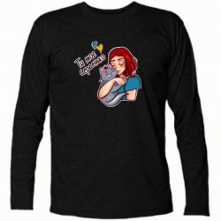 Футболка с длинным рукавом Девочка с котом - ты мое сердечко - PrintSalon