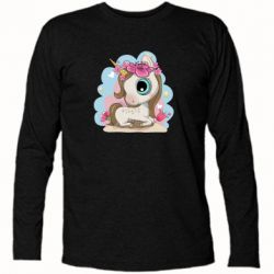 Футболка с длинным рукавом Unicorn with flowers - PrintSalon
