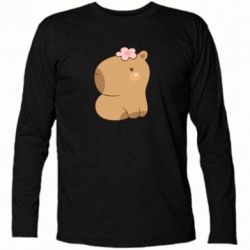 Футболка з довгим рукавом Капібара з квіткою - PrintSalon