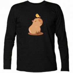 Футболка с длинным рукавом Капибара с птичкой - PrintSalon