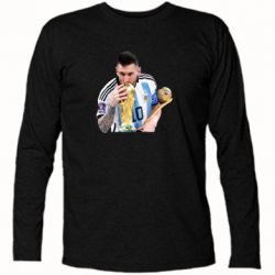 Футболка с длинным рукавом Месси целует кубок - PrintSalon
