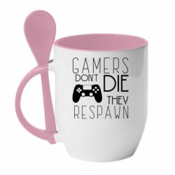 Чашка с ложкой Gamers dont die they respawn - PrintSalon