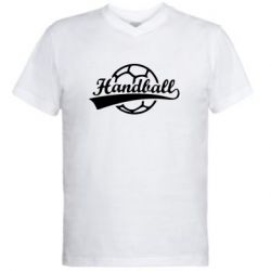 Мужская футболка  с V-образным вырезом Гандбол Лого