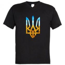 Чоловіча футболка з V-подібним вирізом Герб на фоні прапора - PrintSalon