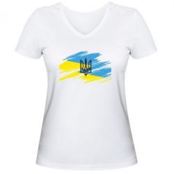 Жіноча футболка з V-подібним вирізом Герб на прапорі надає рваній - PrintSalon