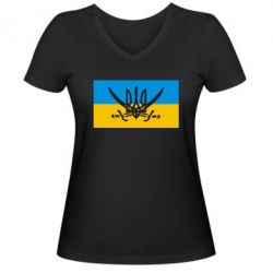 Женская футболка с V-образным вырезом Герб та шаблі - PrintSalon