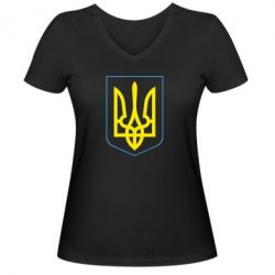 Женская футболка с V-образным вырезом Герб України з рамкою - PrintSalon