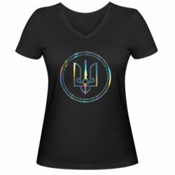 Женская футболка с V-образным вырезом Герб Украины  Голограмма - PrintSalon