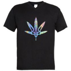 Чоловіча футболка з V-подібним вирізом Герб України Каннабис Голограма - PrintSalon