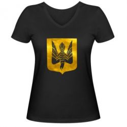 Женская футболка с V-образным вырезом Герб Украины сокол Голограмма - PrintSalon