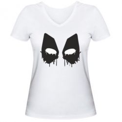 Женская футболка с V-образным вырезом Глаза Deadpool - PrintSalon