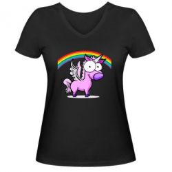 Женская футболка с V-образным вырезом Глазастый единорог - PrintSalon