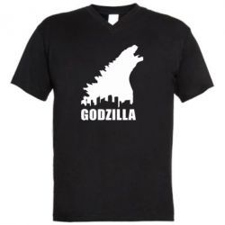 Мужская футболка  с V-образным вырезом Godzilla and city - PrintSalon