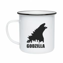 Кружка эмалированная Godzilla and city - PrintSalon