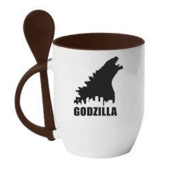 Чашка с ложкой Godzilla and city